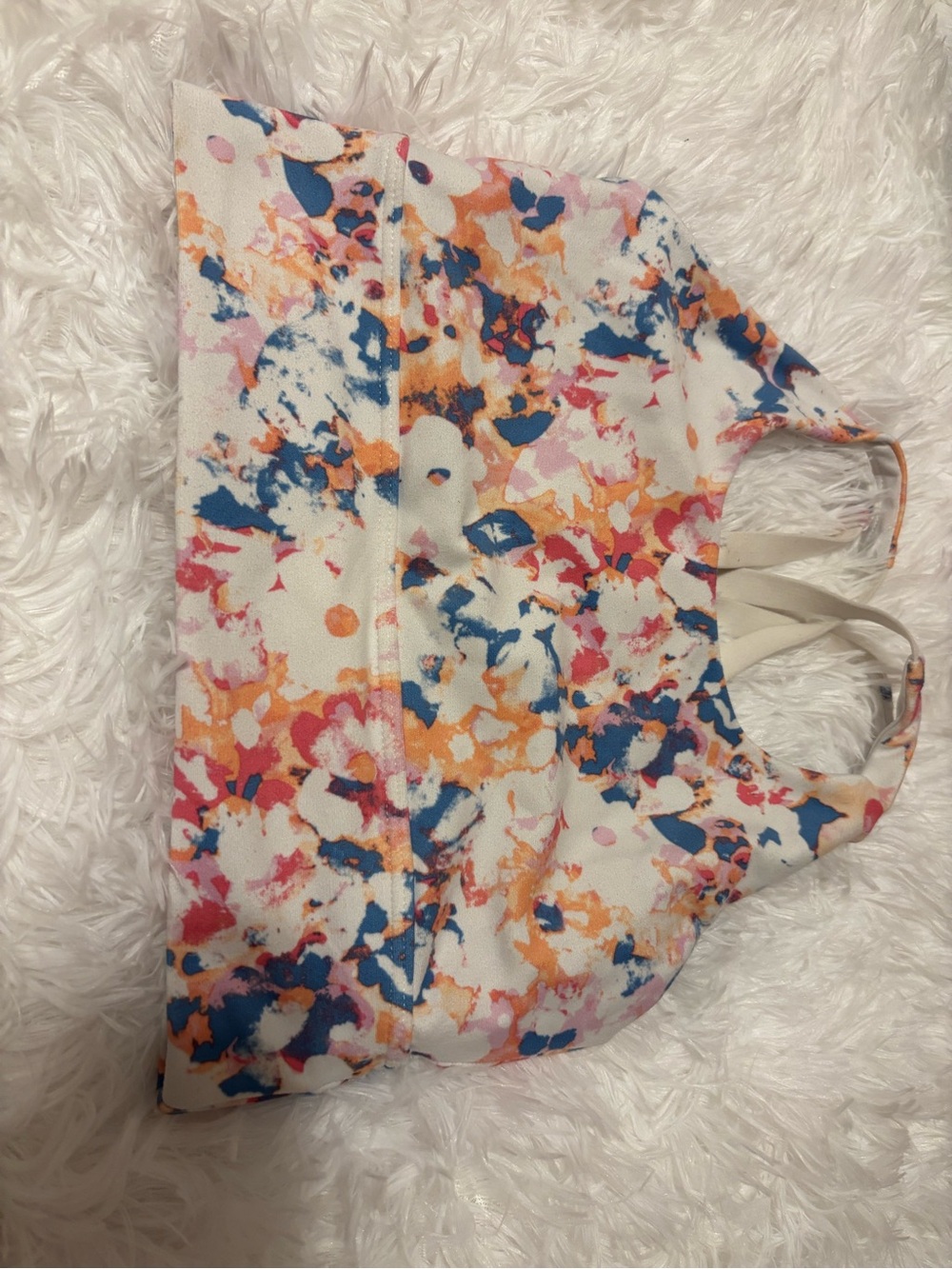 White Multicolor Floral Splash Acro/Dance Top Girl Size Medium Crisscross Back